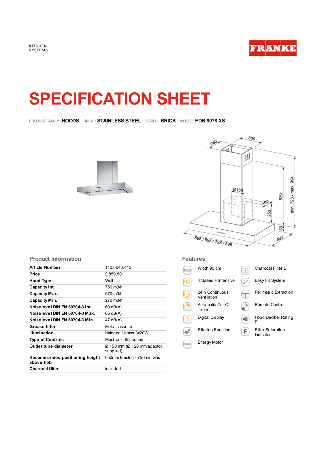 Franke Foodservice FDB 9078 XS User Manual