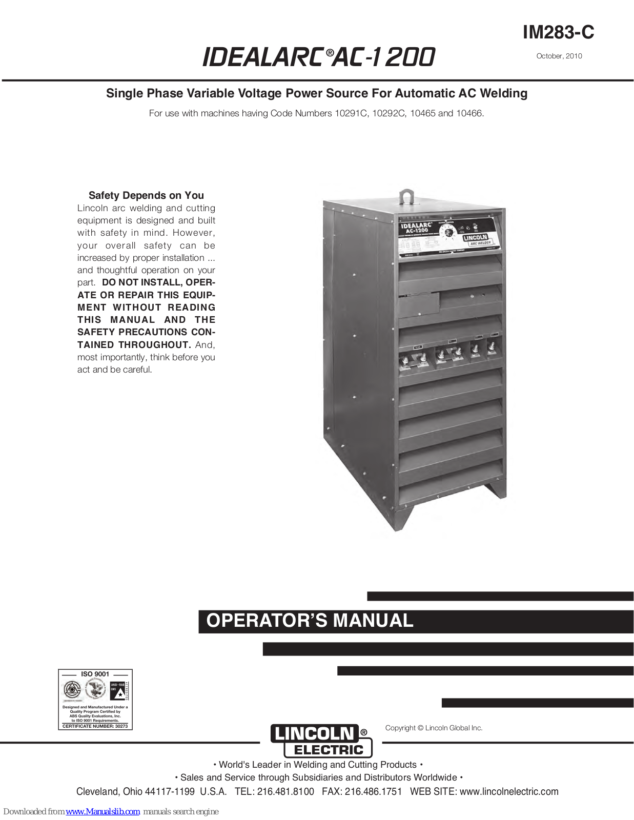 Lincoln Electric IDEALARC AC-1200 User Manual