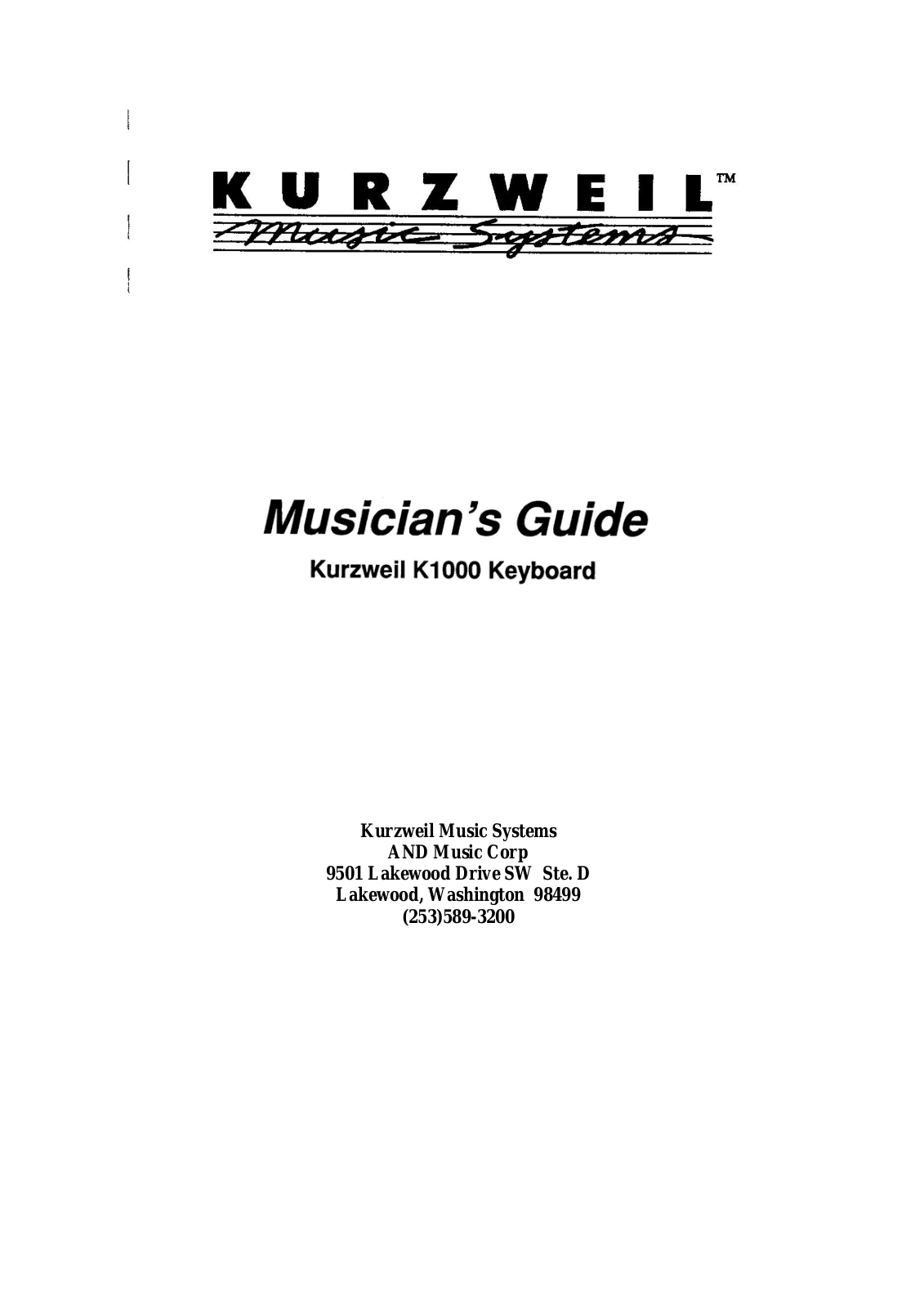 Kurzweil K1000MG User Manual