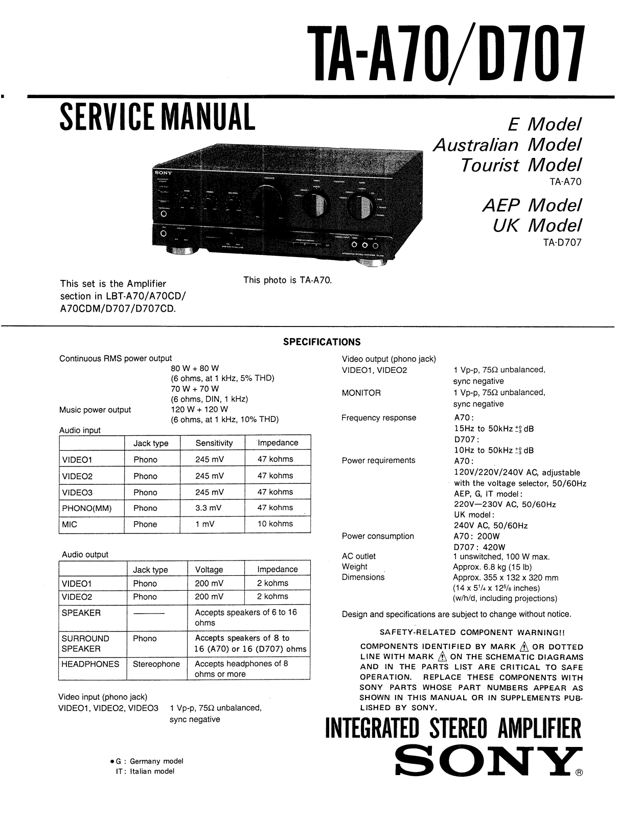 Sony TAA-70 Service manual