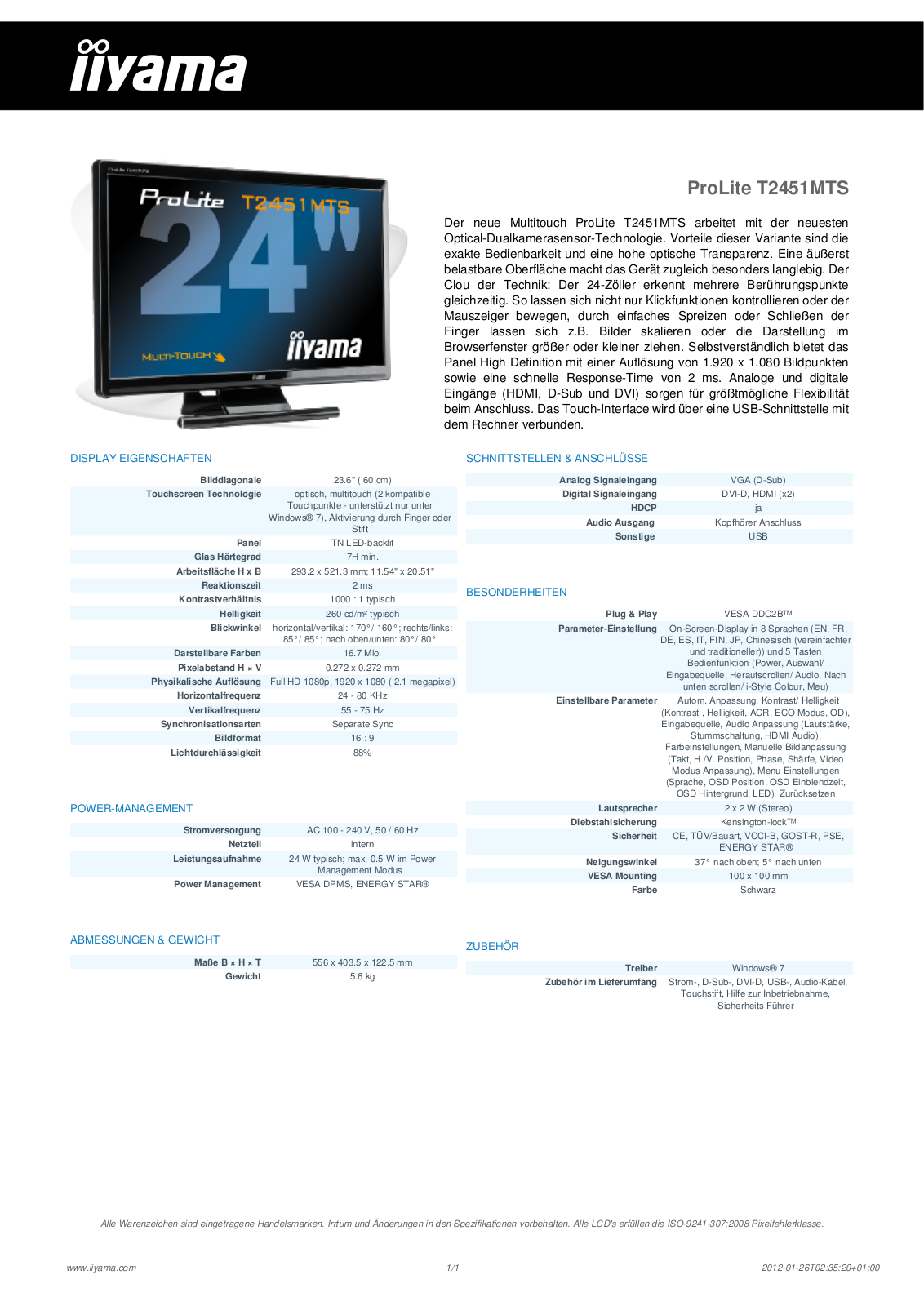 Iiyama PROLITE T2451MTS User Manual