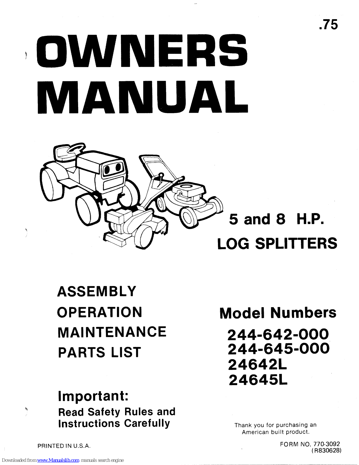 MTD 244-642-000, 244-645-000, 24642L, 24645L Owner's Manual