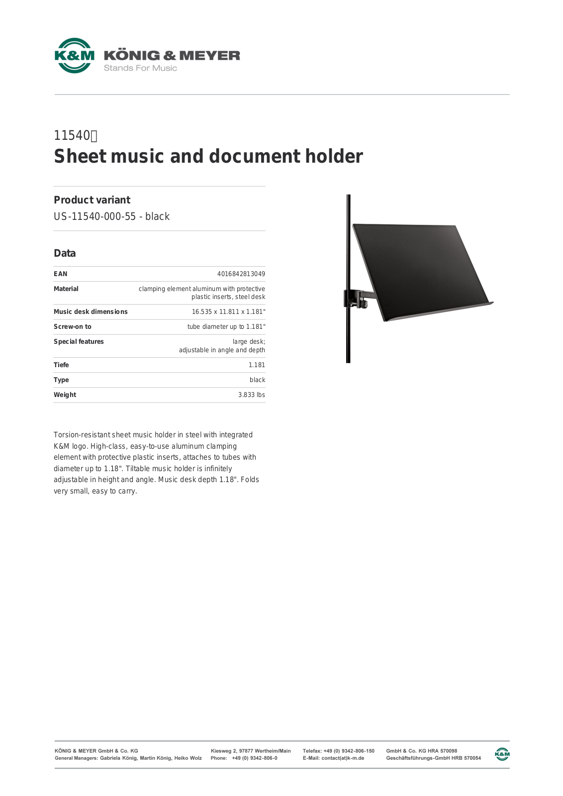 K&M 11540 Data Sheet