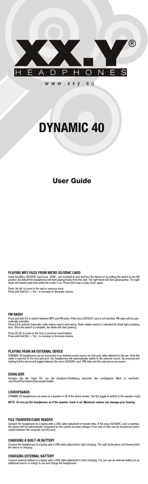 XX.Y Dynamic 40 User Manual