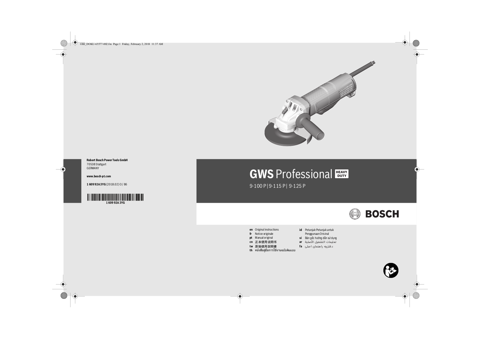 Bosch GWS 9-100 P, GWS 9-115 P, GWS 9-125 P User Manual