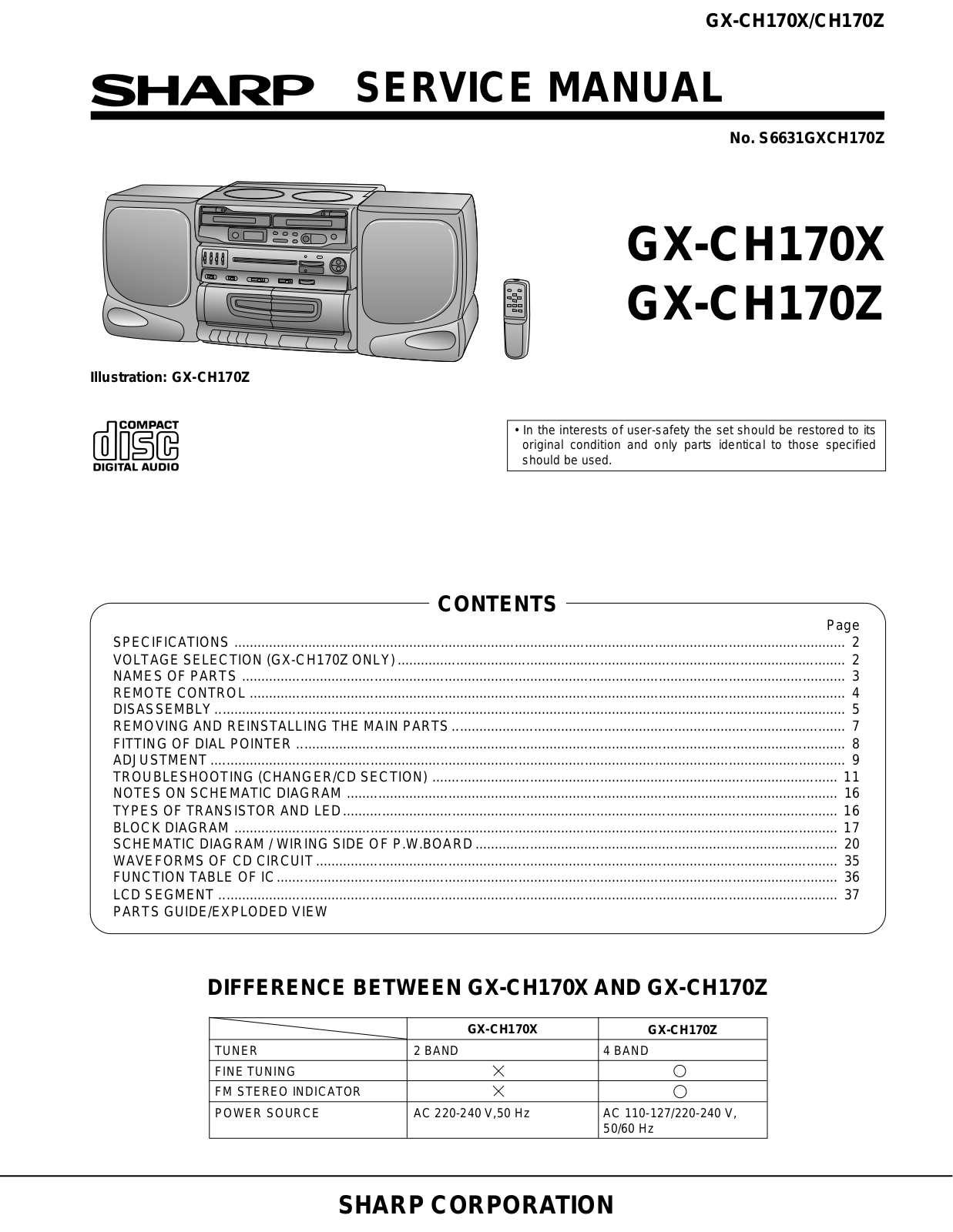 Sharp GXCH-170-X, GXCH-170-Z Service manual