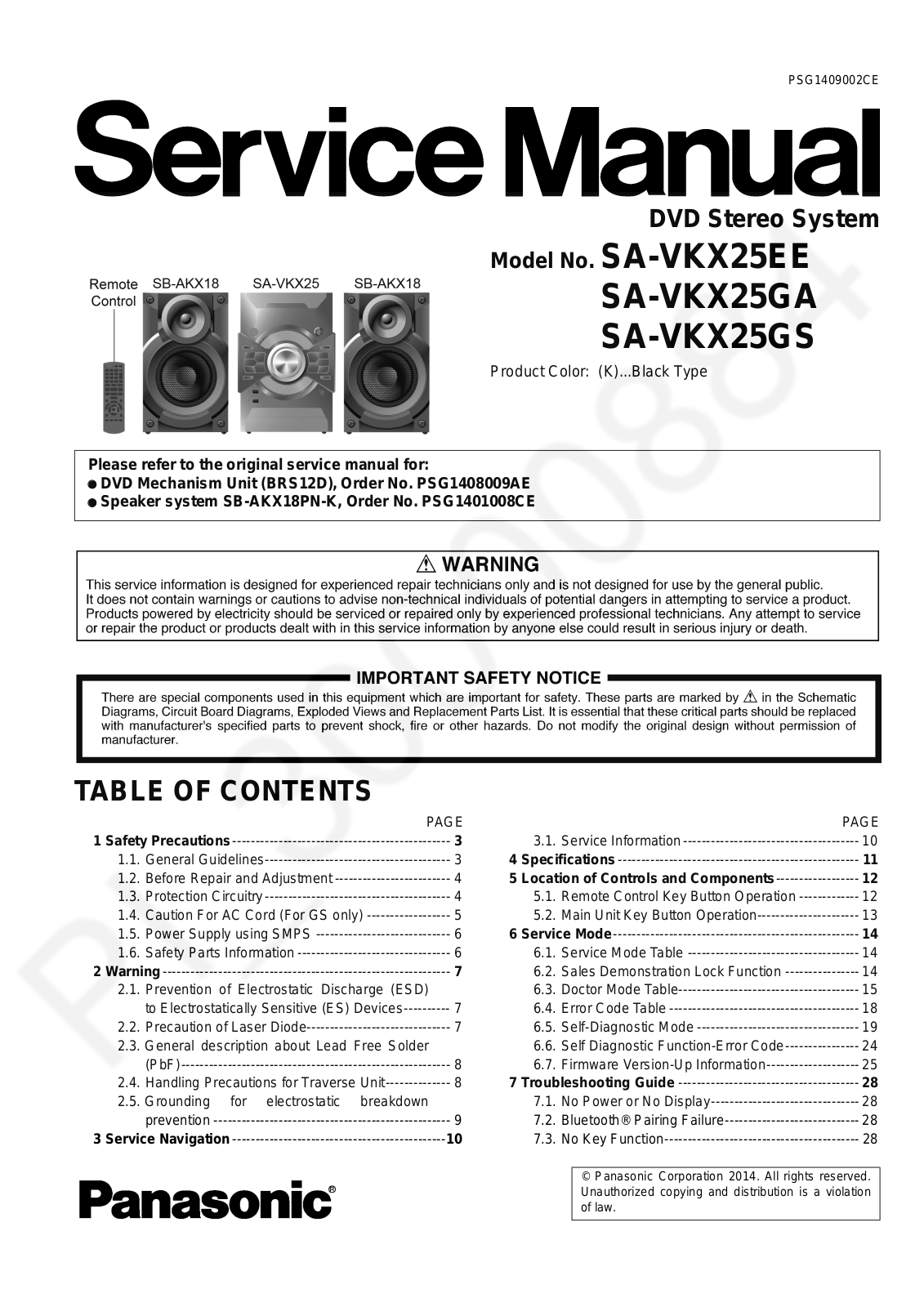 Panasonic SA-VKX25EE/GA/GS Schematic