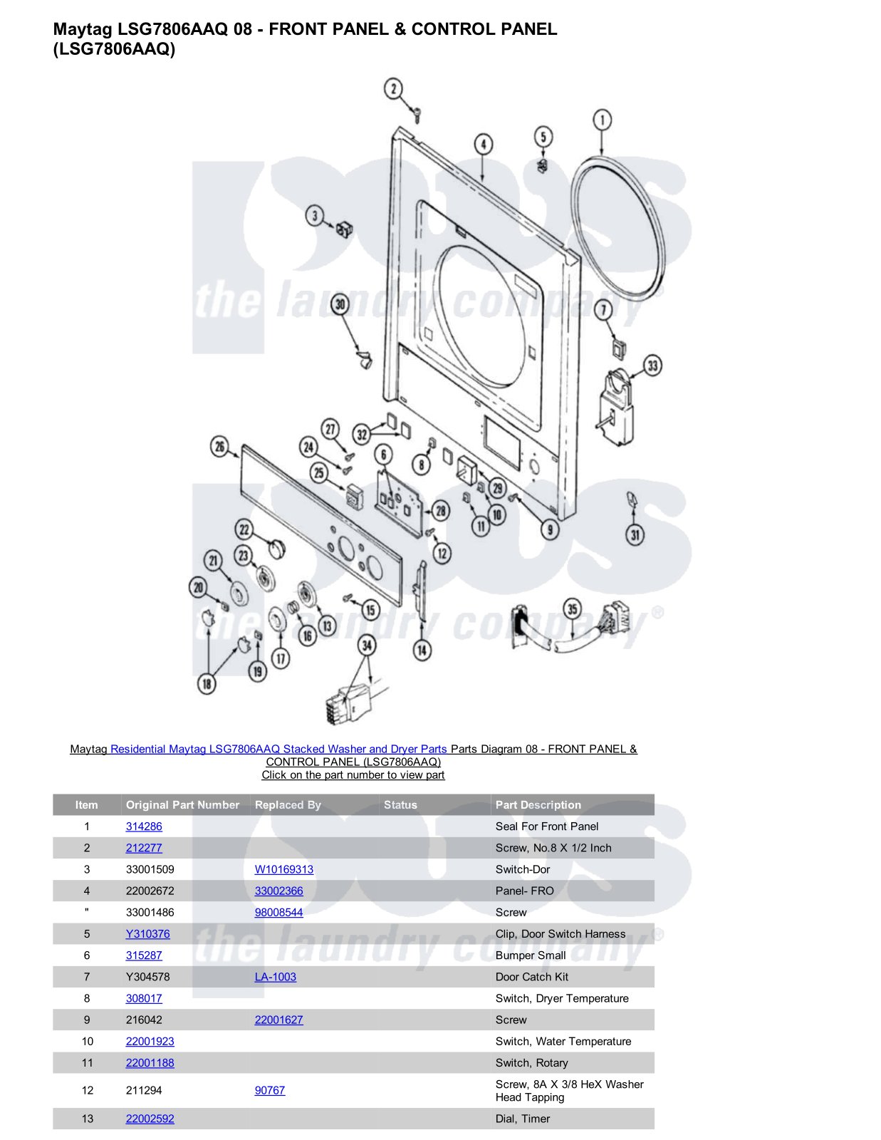 Maytag LSG7806AAQ Stacked and Parts Diagram