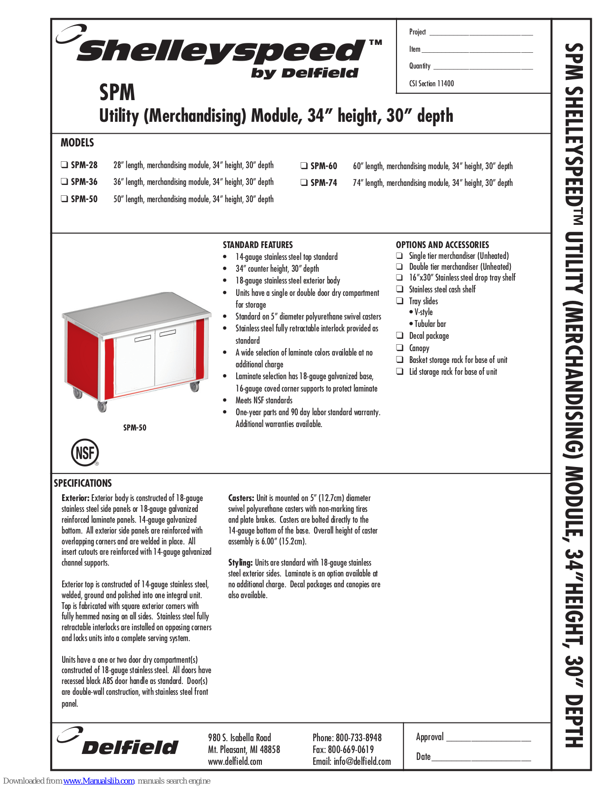 Delfield Shelleyspeed SPM-28, Shelleyspeed SPM-36, Shelleyspeed SPM-50, Shelleyspeed SPM-60, Shelleyspeed SPM-74 Specifications