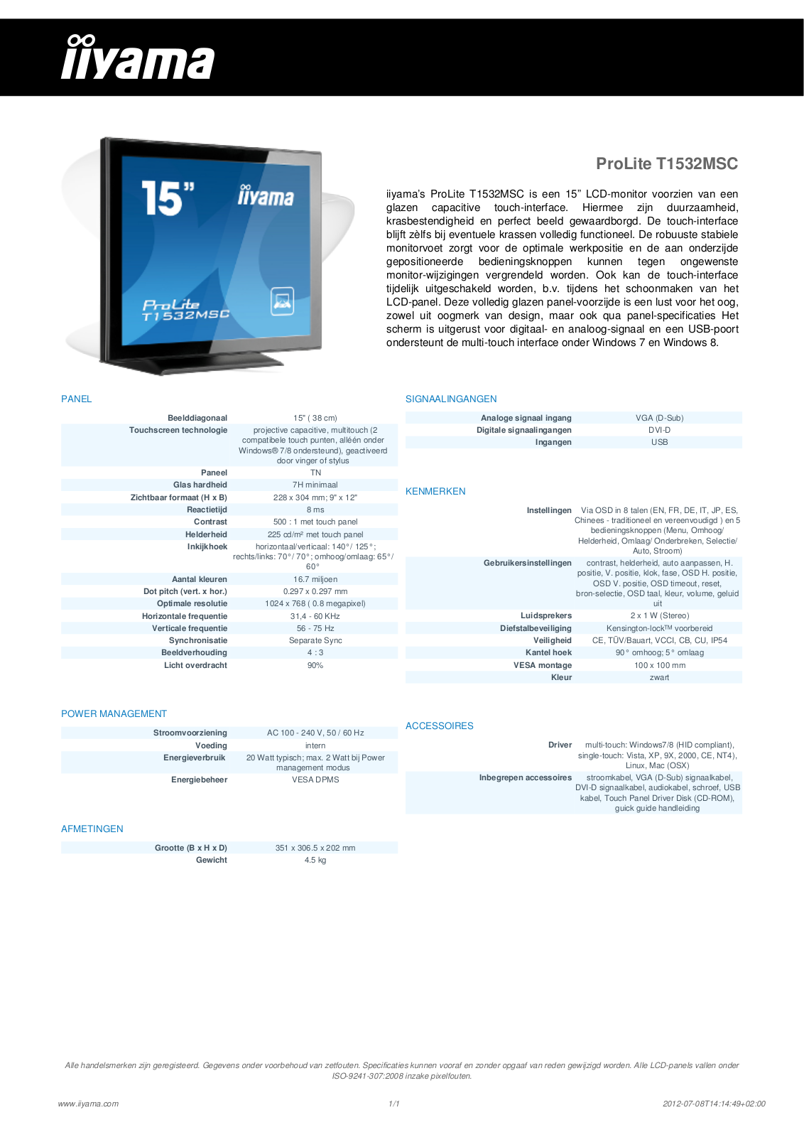 Iiyama PROLITE T1532MSC User Manual