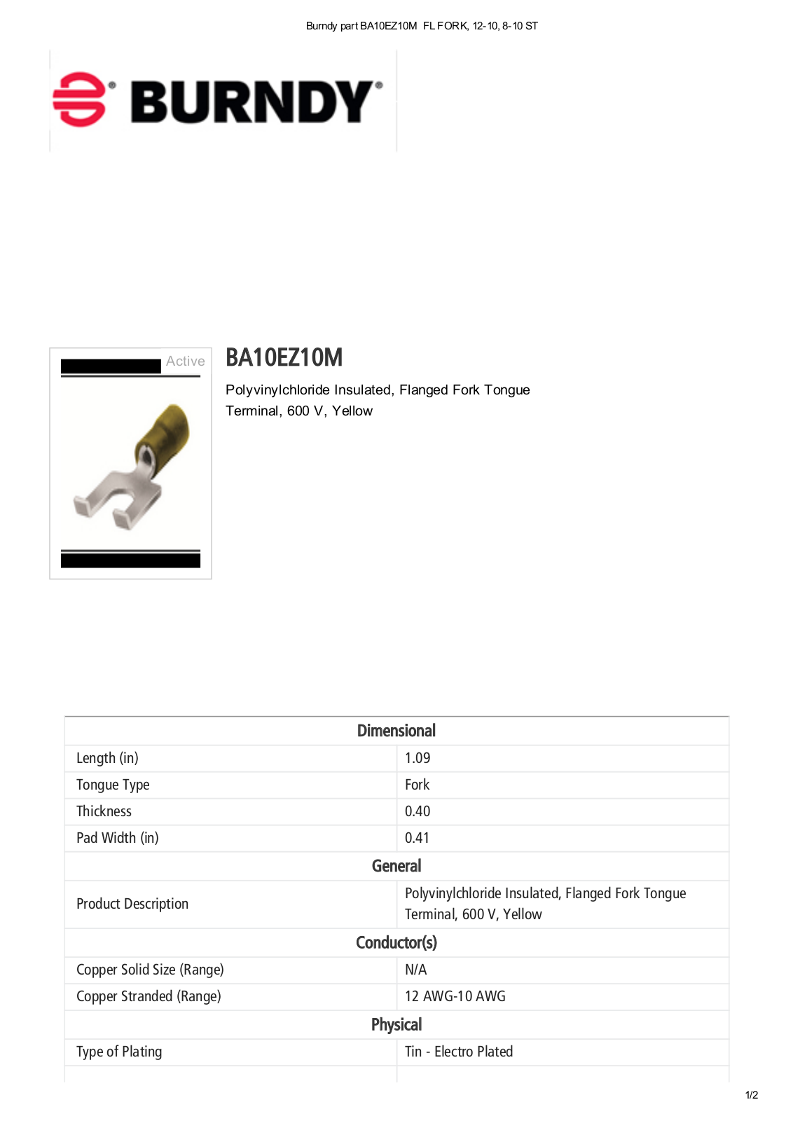 Burndy BA10EZ10M Data Sheet