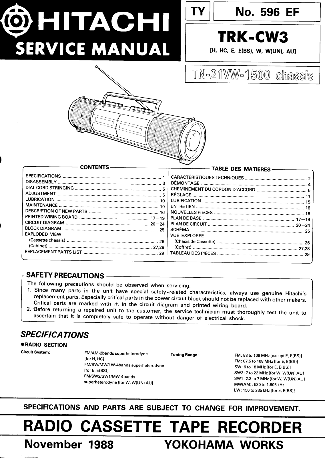 Hitachi TRK-CW3 Service Manual