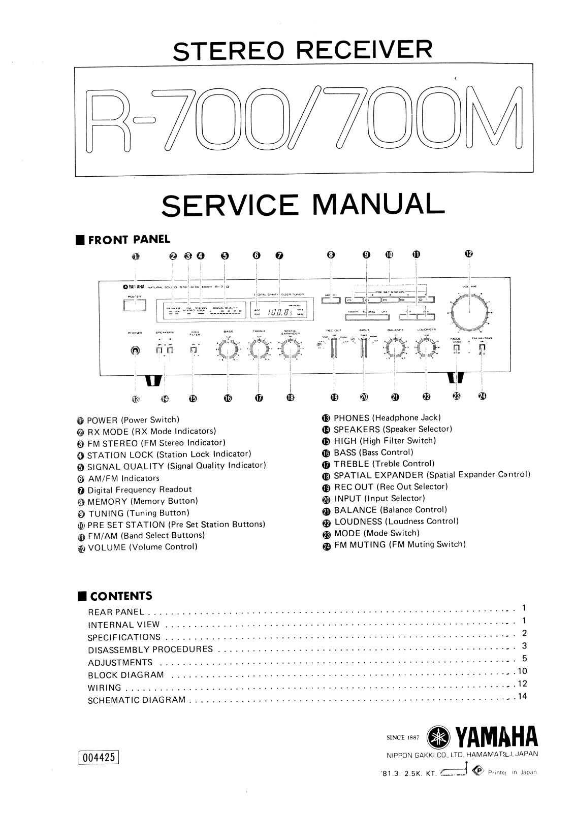 Yamaha R-700-M, R-700 Service Manual