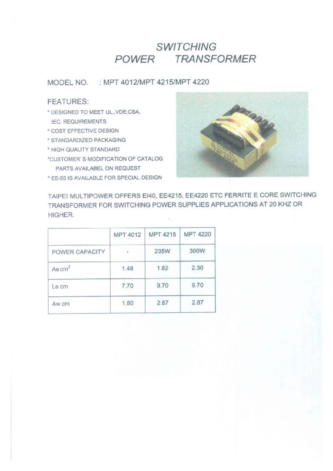 MICRO MPT4020, MPT4012, MPT4015 Datasheet