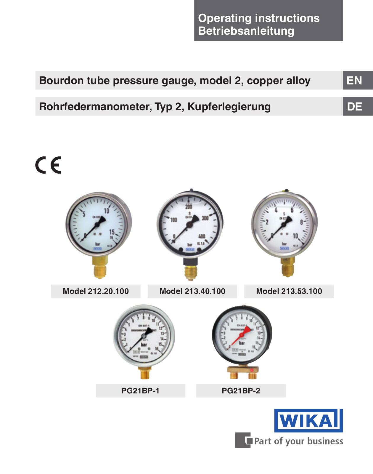 WIKA 212.20.100, 212.20.160, 213.40.100, 213.53.100, PG21BP-2 Operating Instructions Manual