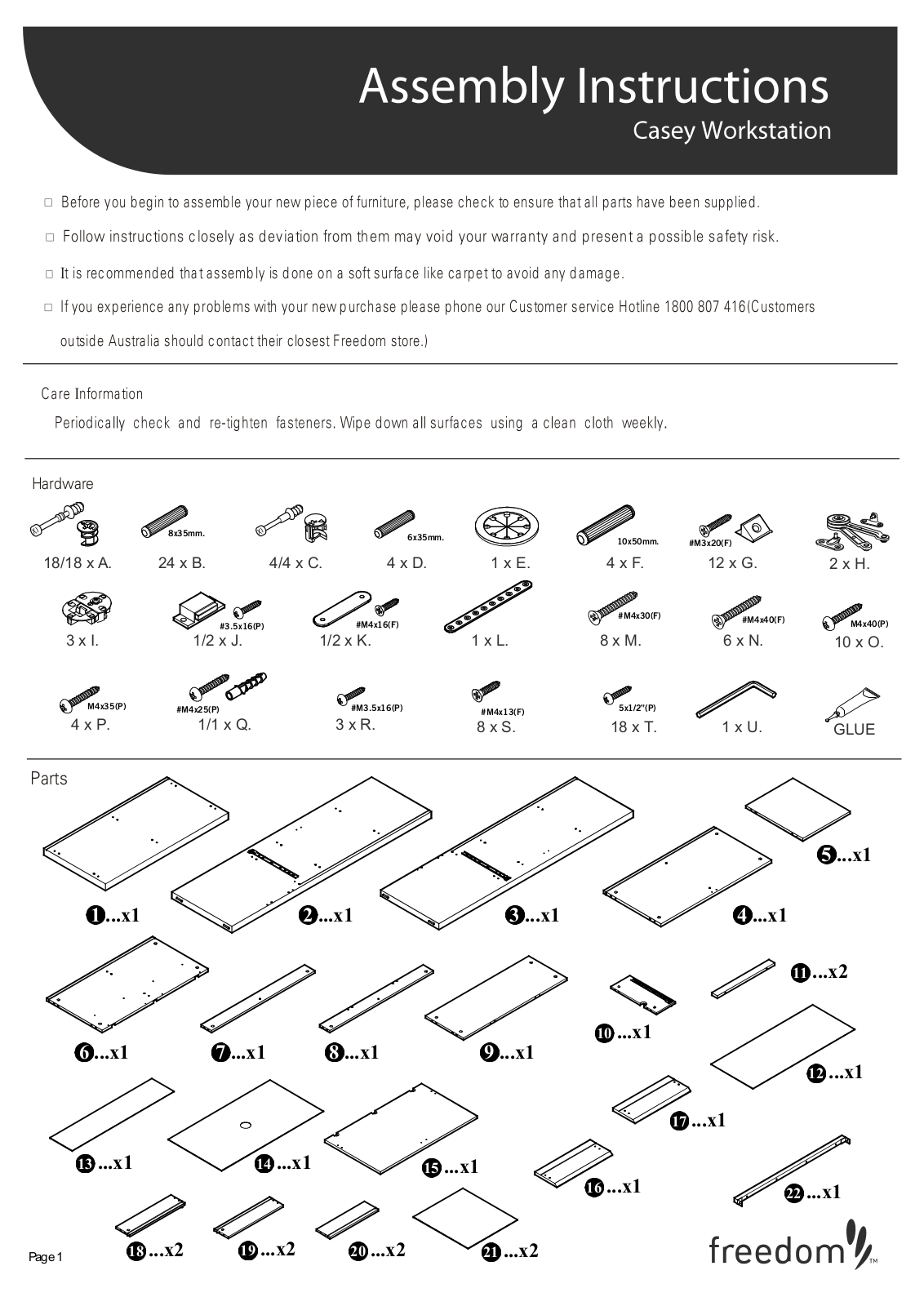 Freedom Casey Workstation Assembly Instruction