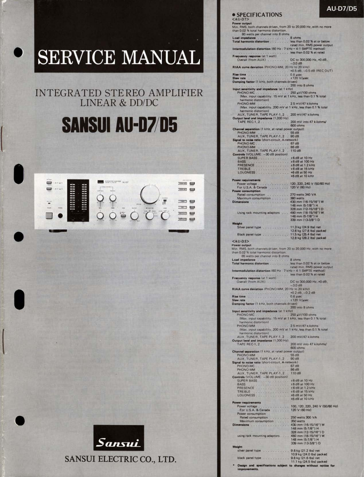 Sansui AU-D7, AU-D5 Service manual