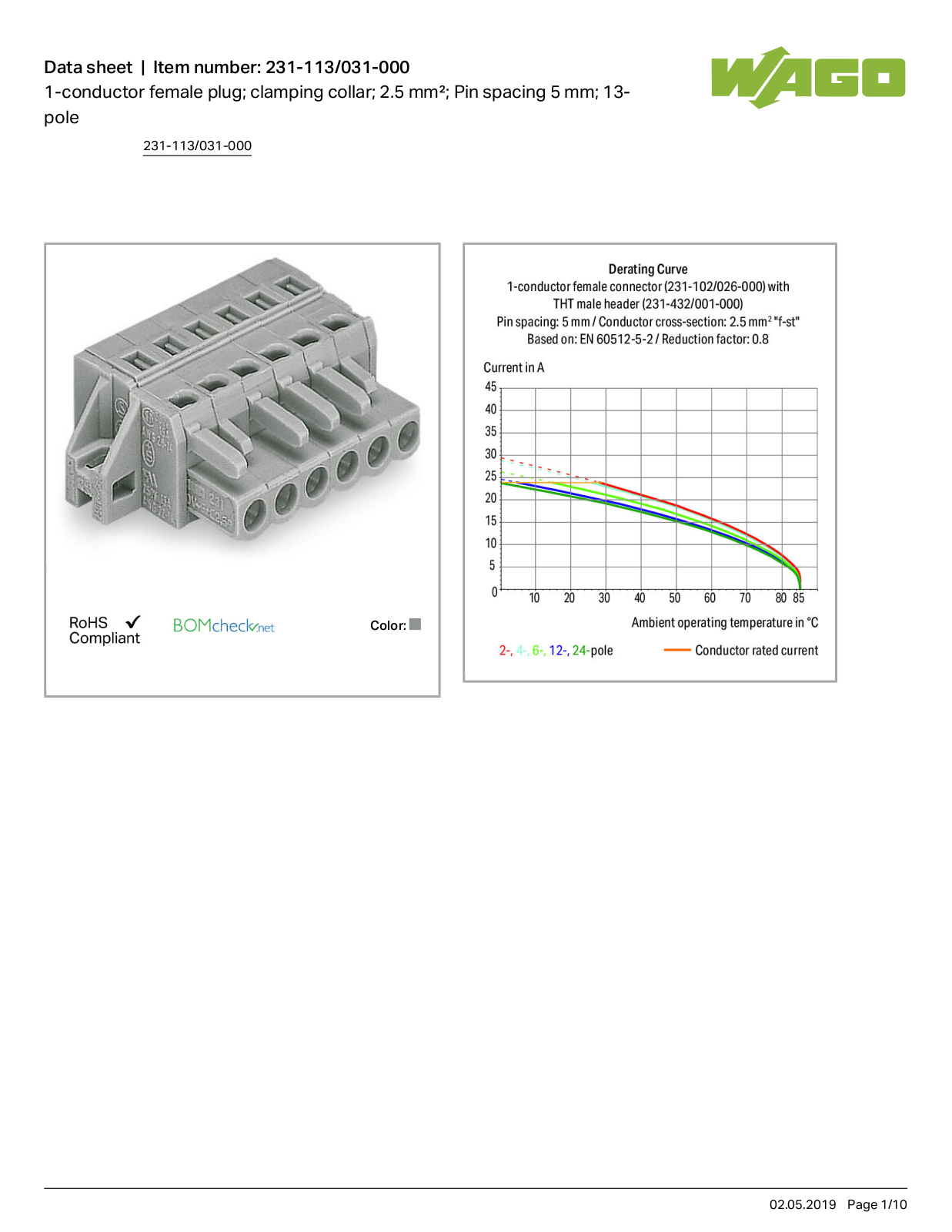 Wago 231-113/031-000 Data Sheet