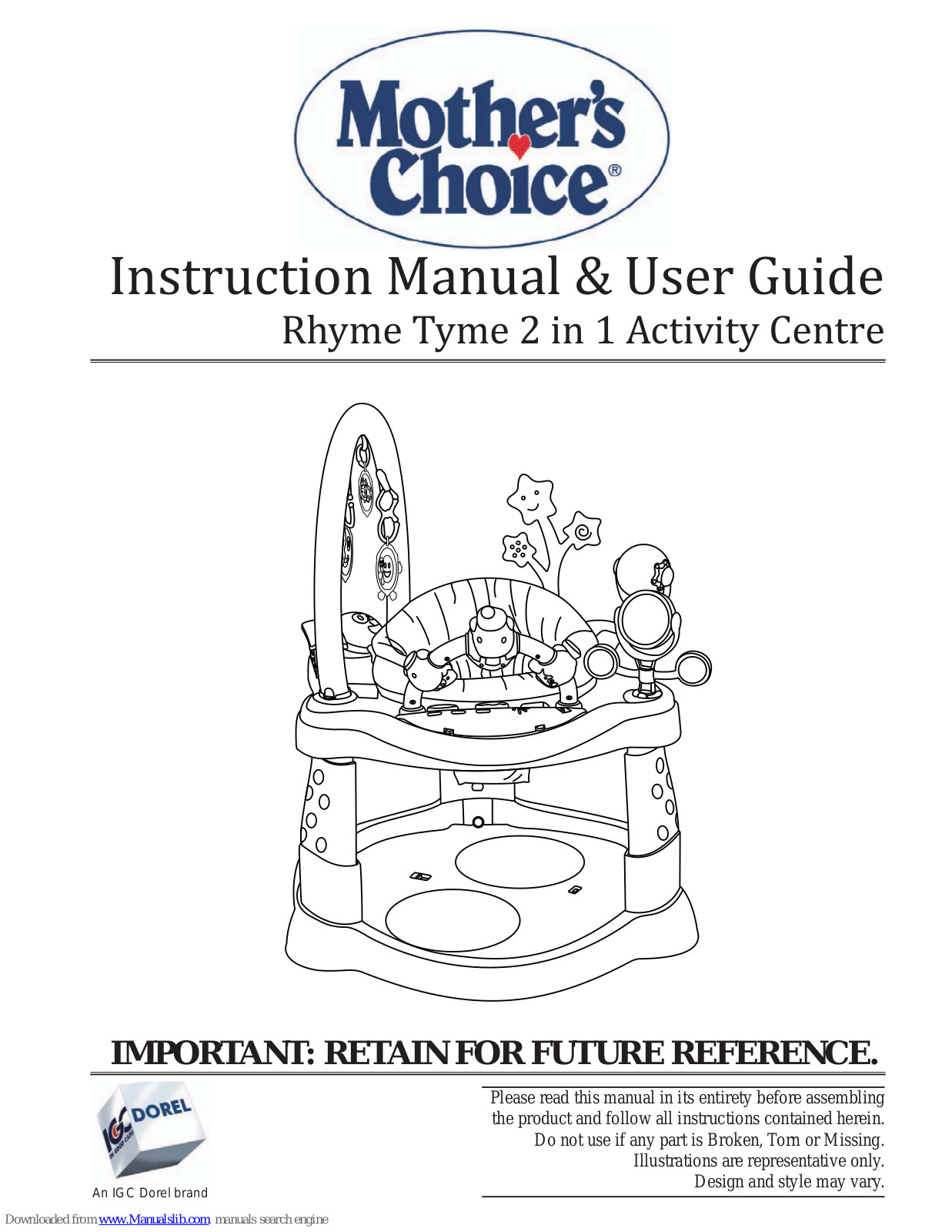 Mother's Choice Rhyme Tyme 2 in 1 Activity Centre Instruction Manual