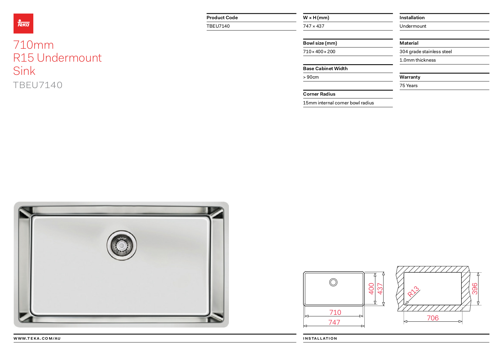 Teka TBEU7140 Specifications Sheet