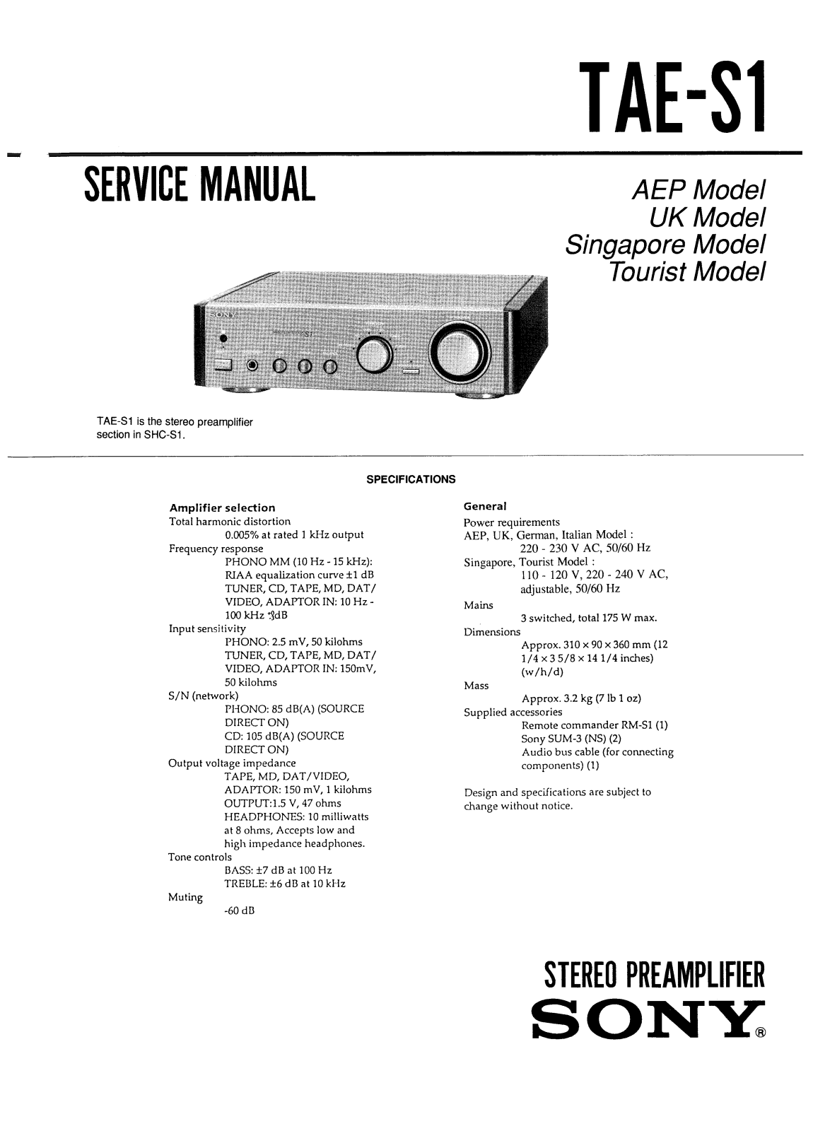 Sony TAES-1 Service manual