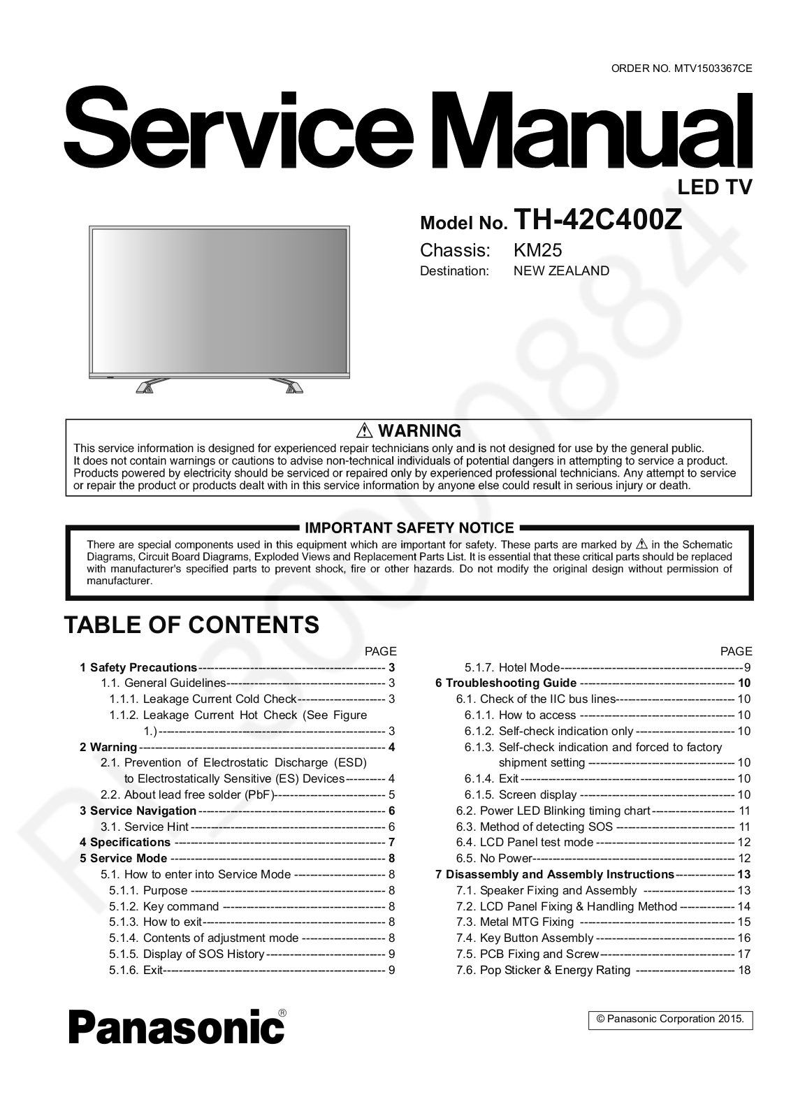 Panasonic TH-42C400Z Schematic