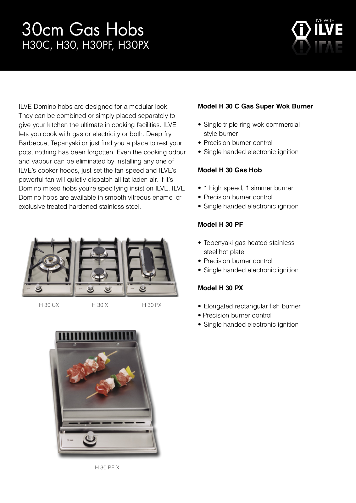 ILVE H30CVSS, H30VSS, H30PVX, H30PFVX Product Sheet