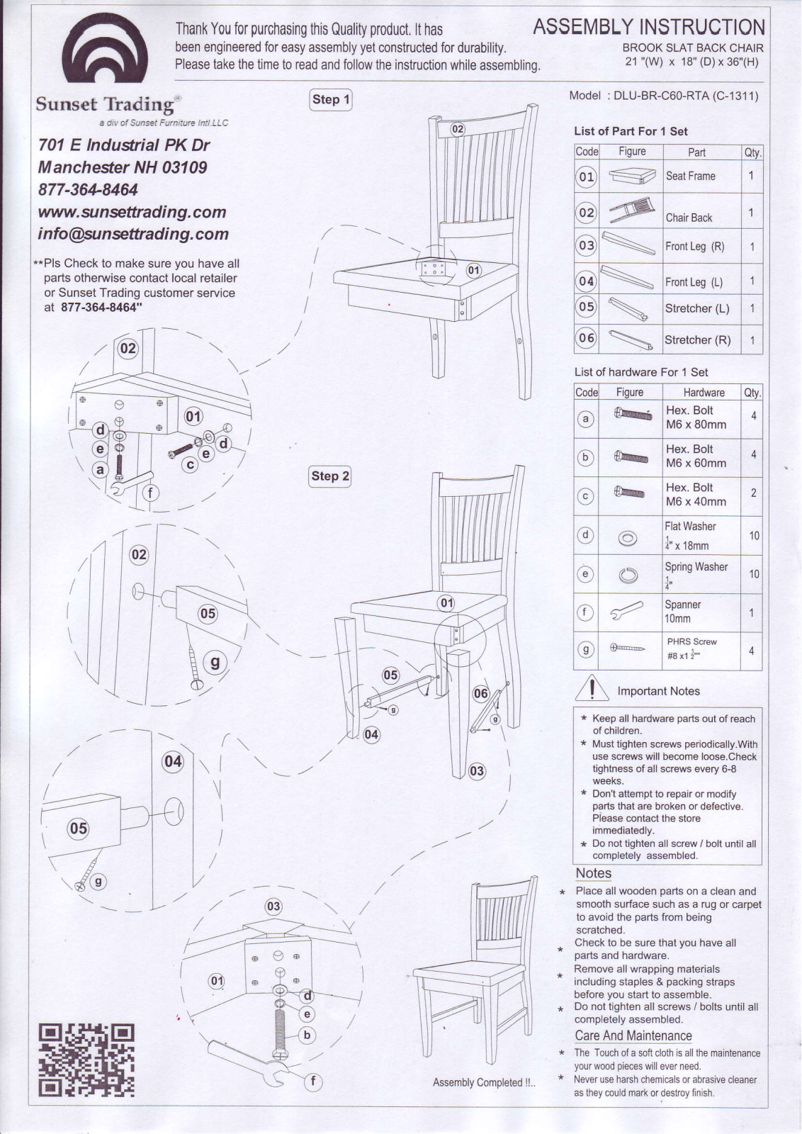 Sunset Trading DLUBRC60PW2 Assembly Guide - ManualMachine.com