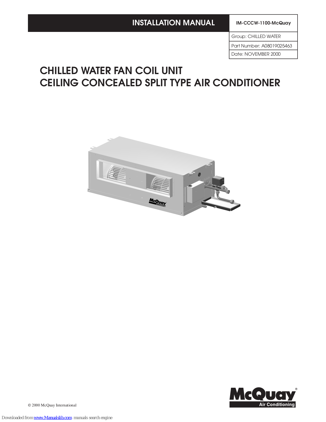 McQuay CC10CW/MCC010CW, CC30CW/MCC030CW, CC50CW/MCC050CW, CC25CW/MCC025CW, CC40CW/MCC040CW Installation Manual