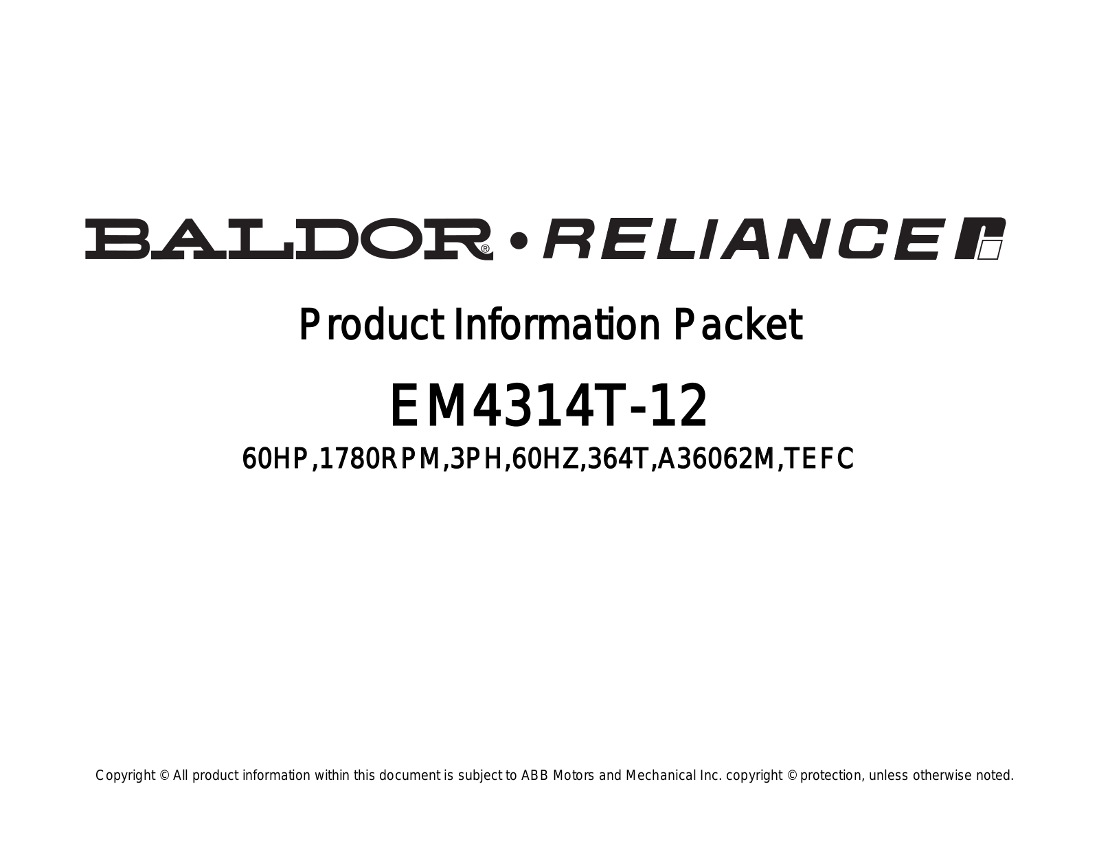 Baldor EM4314T-12 Product Information Sheet