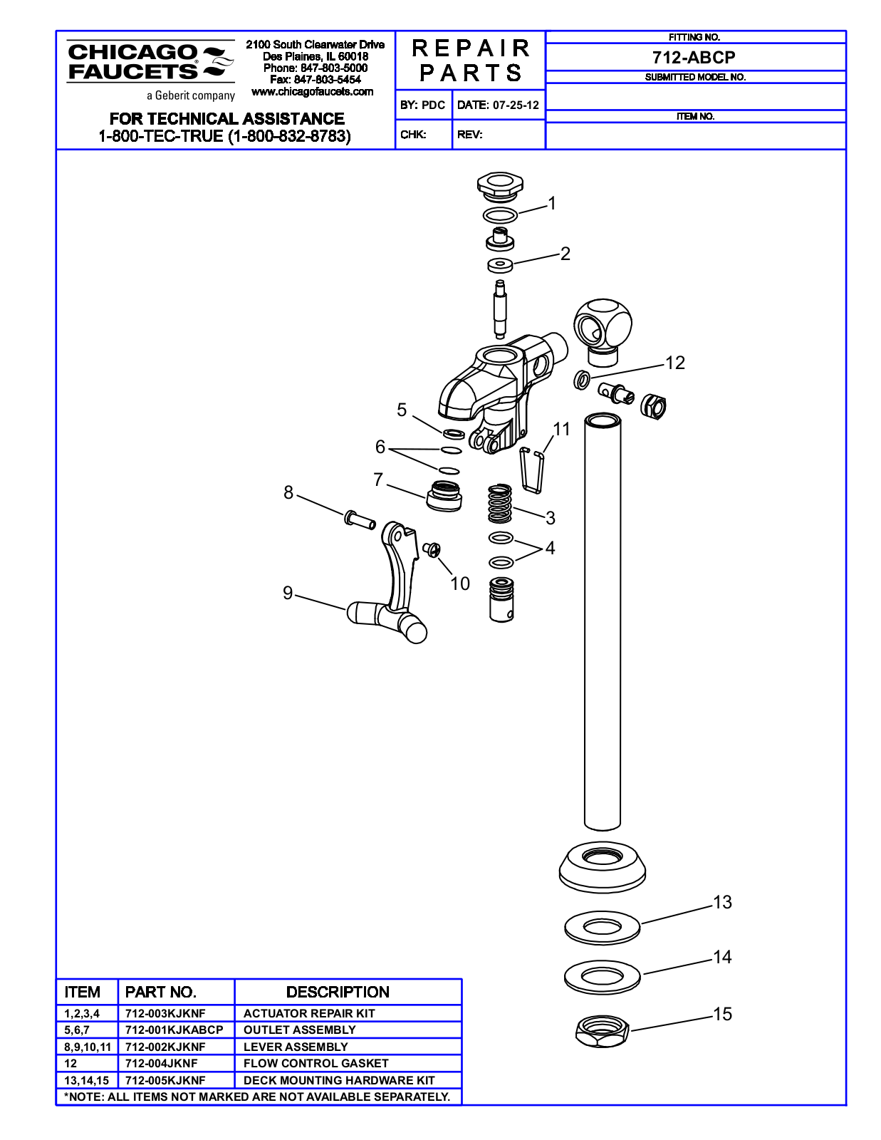 Chicago Faucet 712-AB Parts List