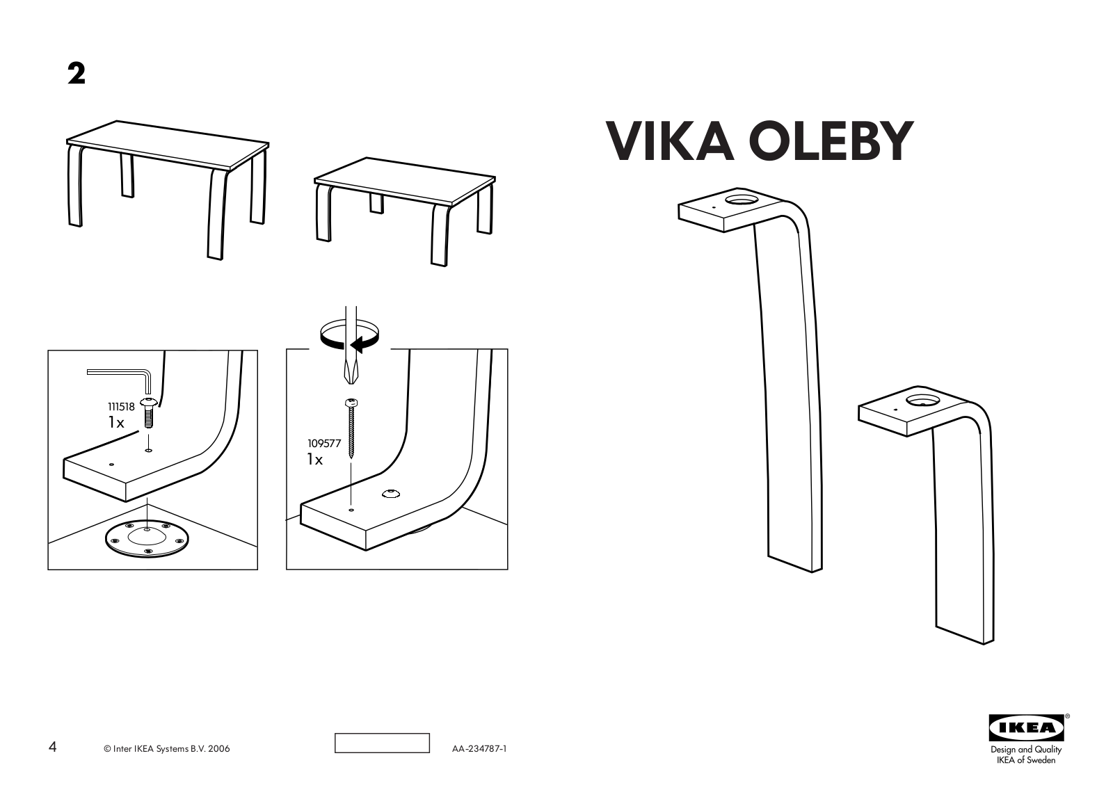 IKEA VIKA OLEBY LEG 17 34, VIKA OLEBY LEG 27 12 Assembly Instruction