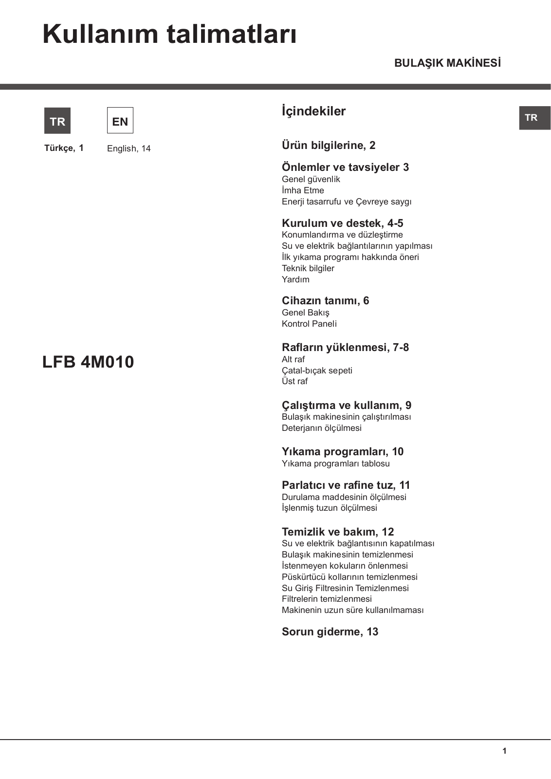 HOTPOINT/ARISTON LFB 4M010 TK User Manual