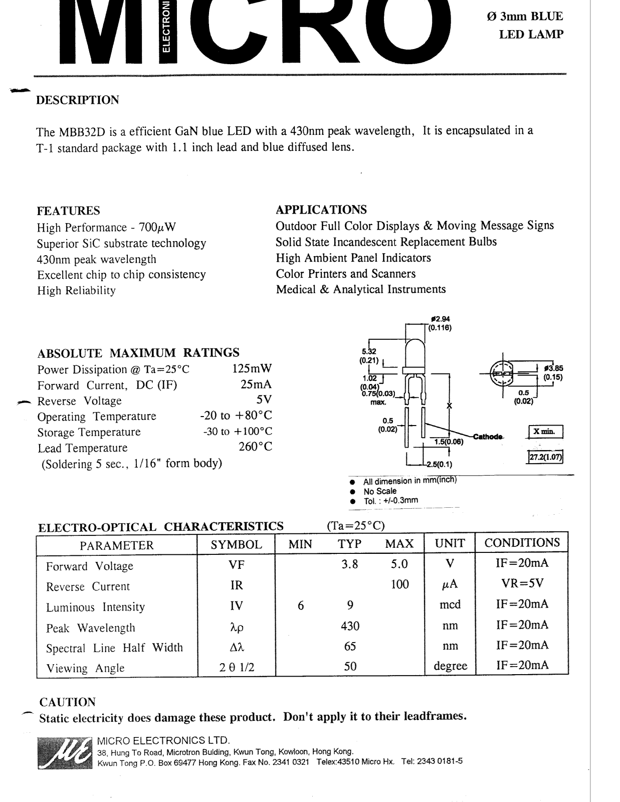 MICRO MBB32D Datasheet