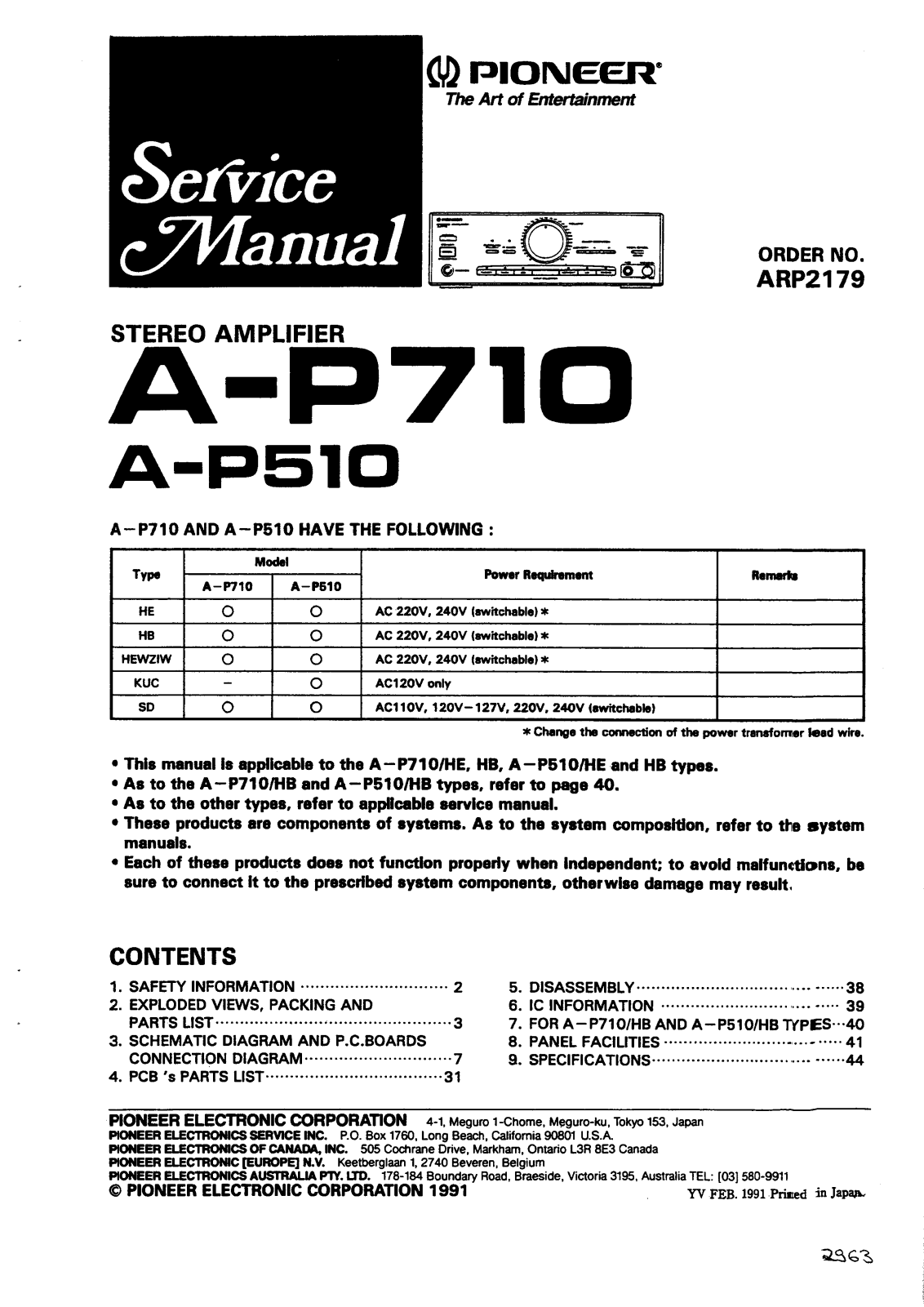 Pioneer AP-710 Service manual