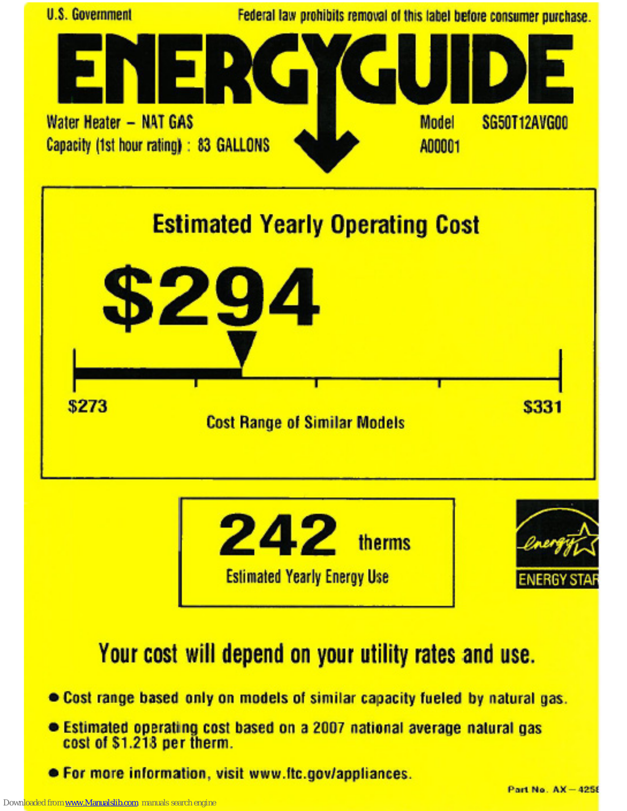 GE SG50T12AVG, SG50T12AVG00 Energy Manual