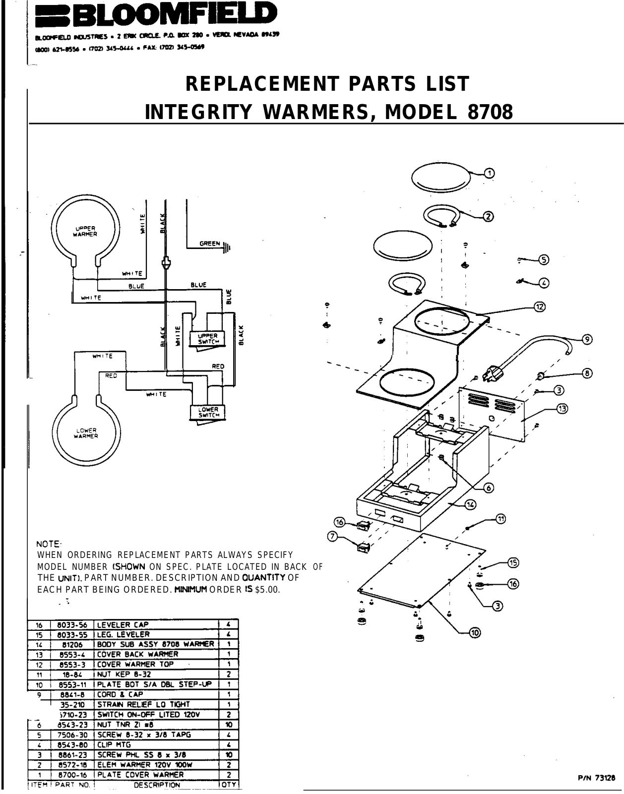 Bloomfield 8708 Part Manual