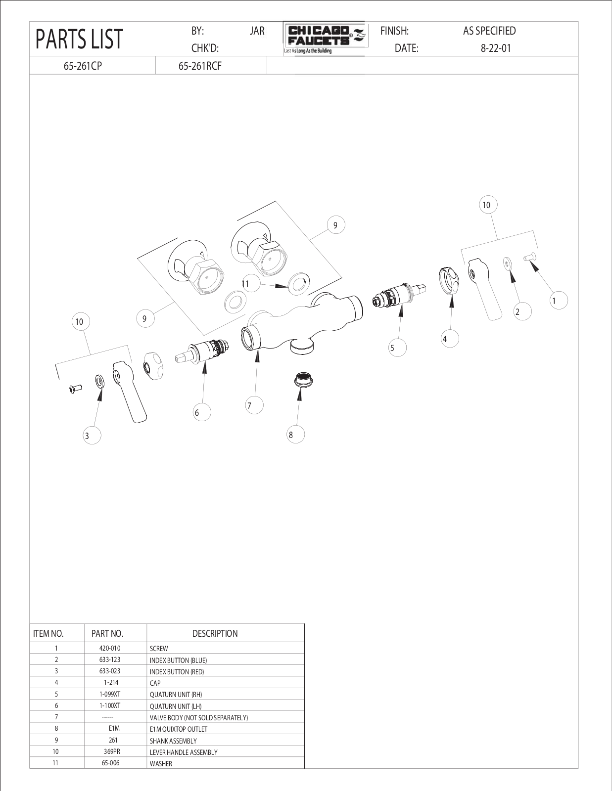 Chicago Faucet 65-261CP Parts List