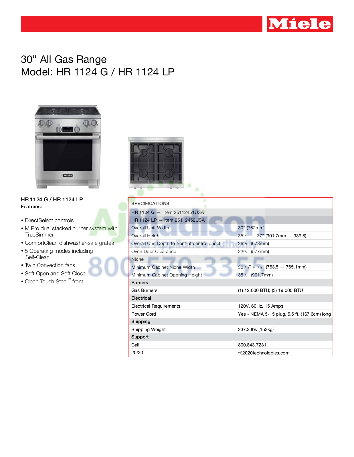 Miele HR1124G Specs