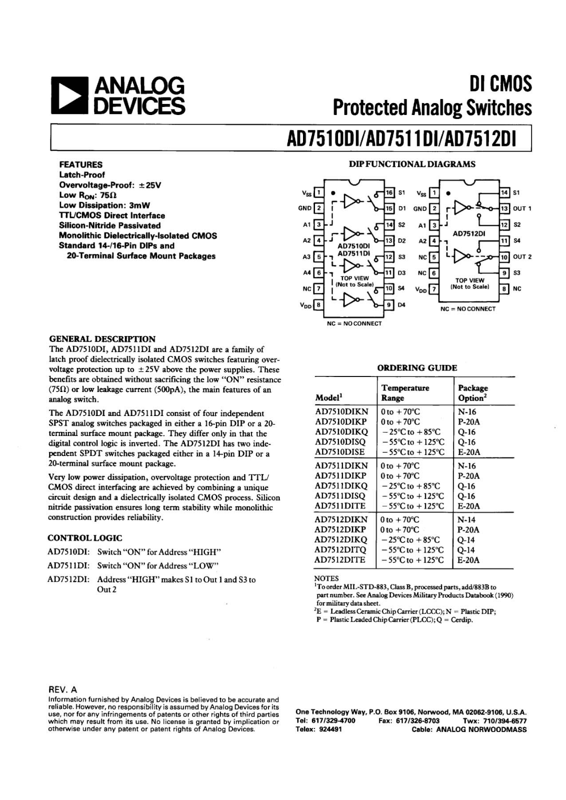 Analog Devices AD7512DITE, AD7512DISQ, AD7512DIKQ, AD7512DIKP, AD7512DIKN Datasheet