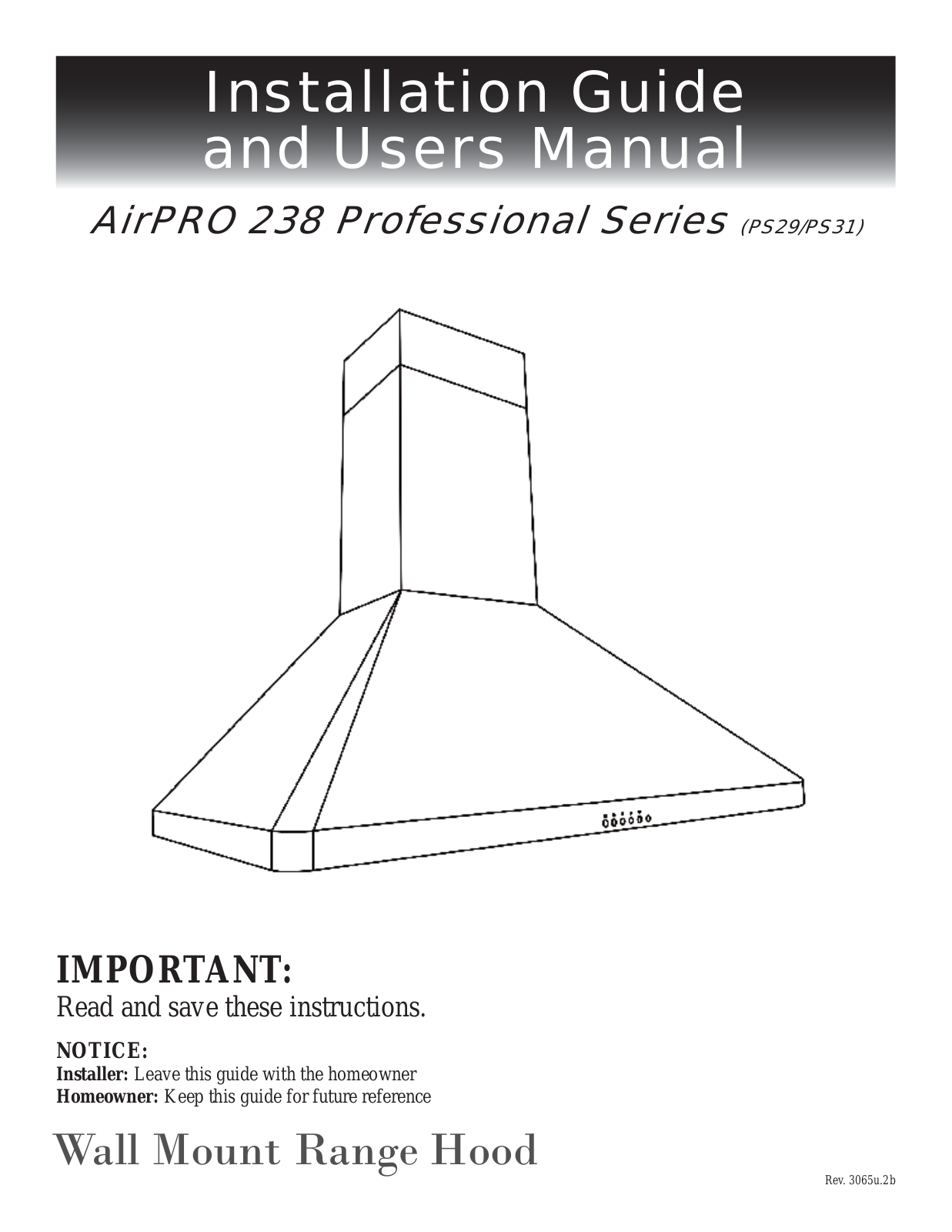 EuroKitchen PS29, PS31 Installation Manual And User's Manual