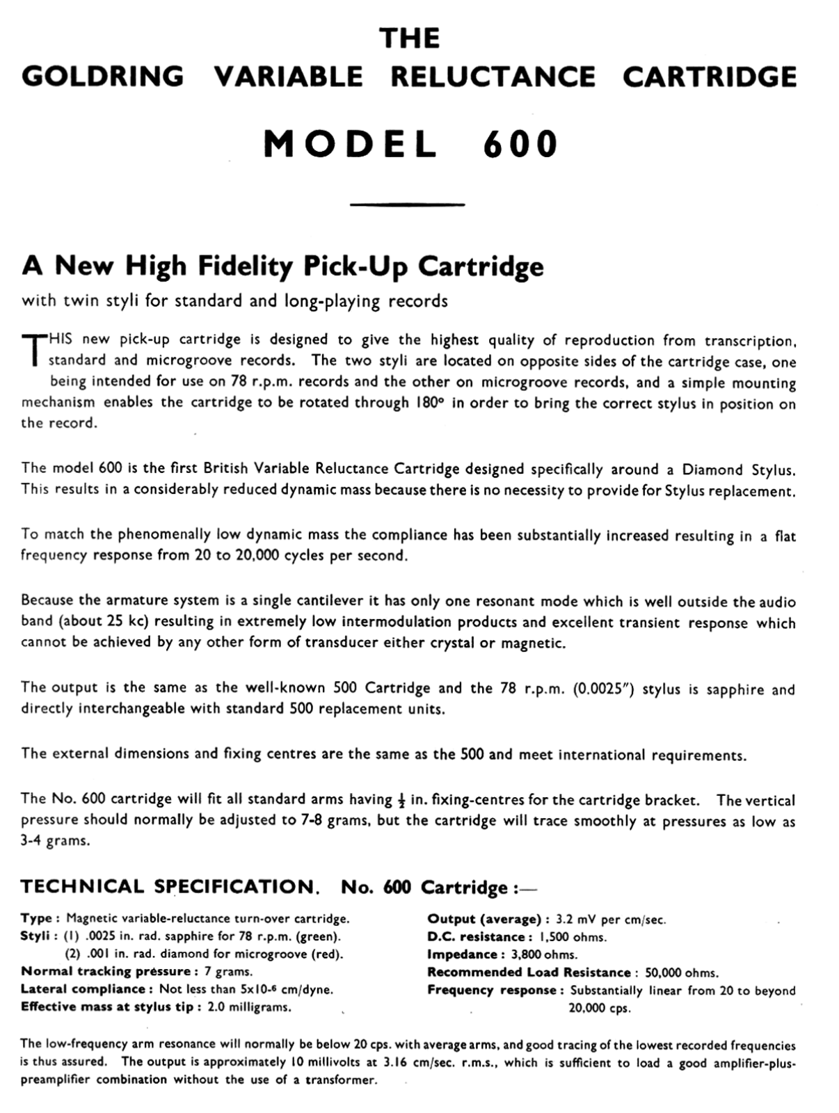 Goldring G-600 Brochure