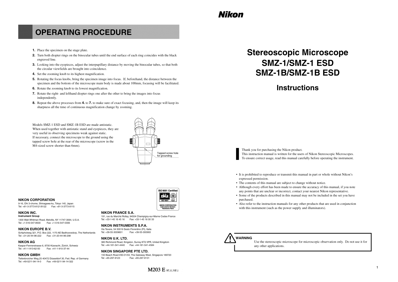 Nikon SMZ-1, SMZ-1B ESD Instruction Manual - ManualMachine.com