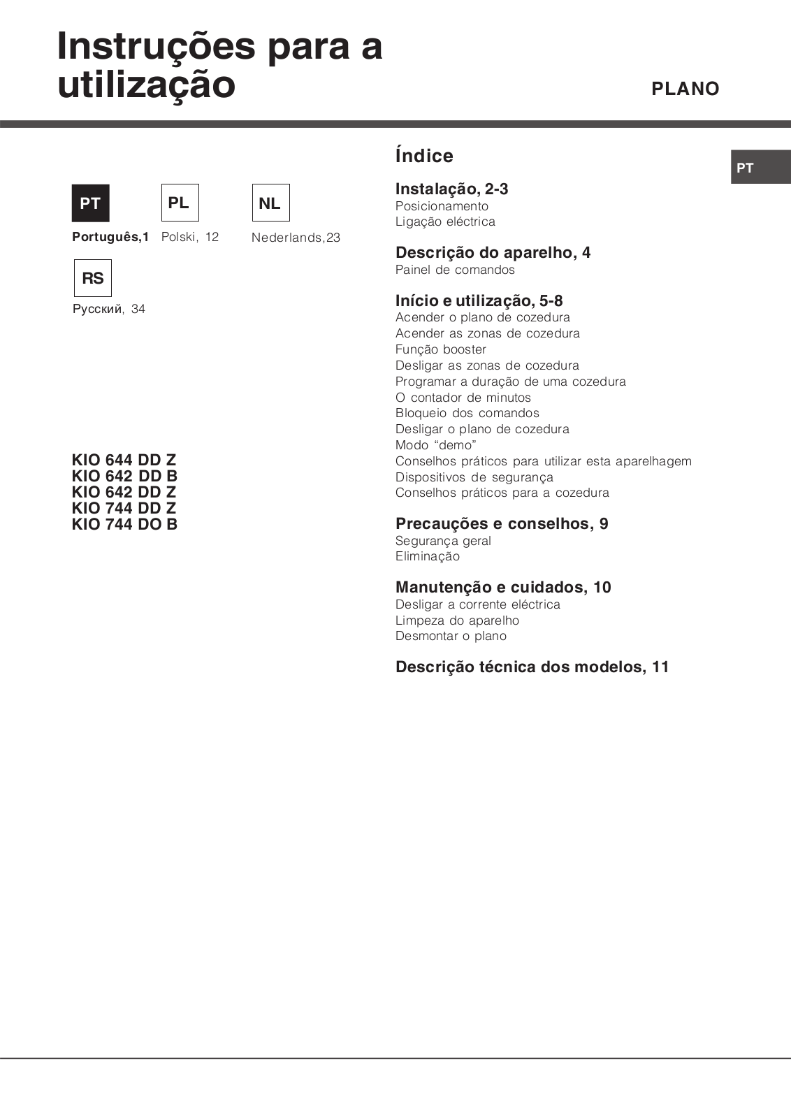 ARISTON KIO644DDZ, KIO642DDZ, KIO642DDB, KIO744DDZ, KIO744DOB User Manual