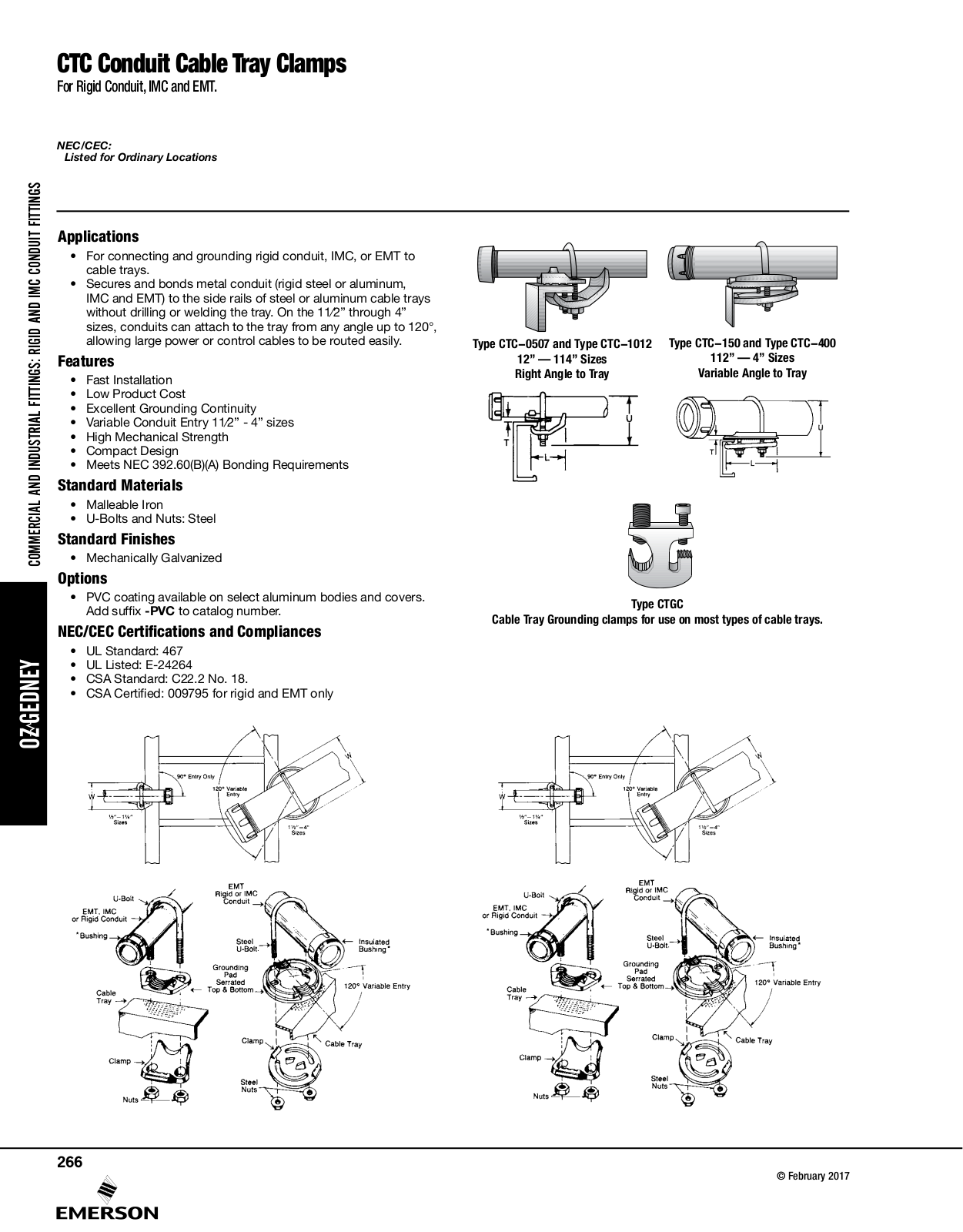 Appleton CTC Conduit Cable Tray Clamps Catalog Page