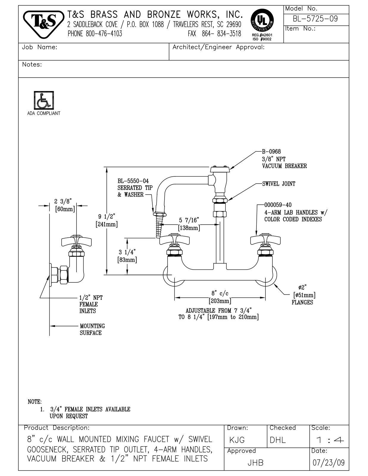 T&S Brass BL-5725-09 User Manual