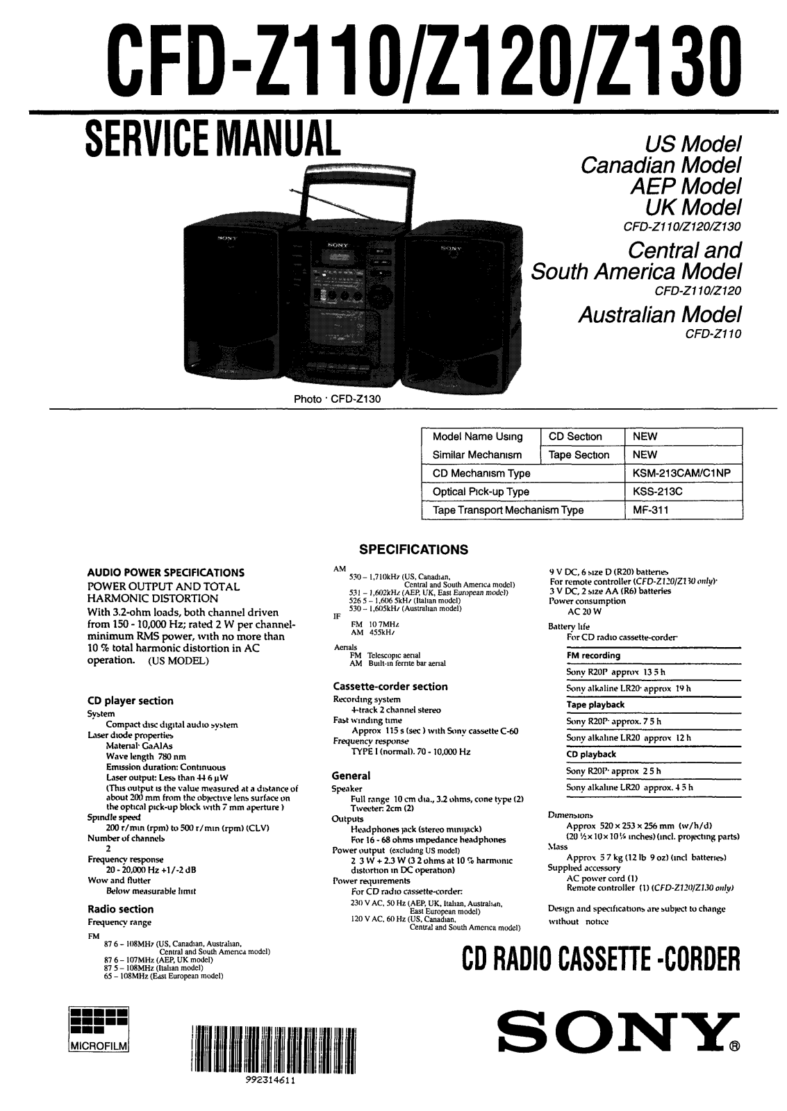 Sony CFDZ-130 Service manual