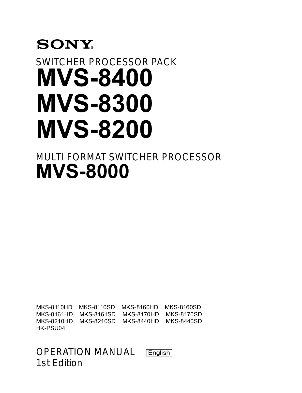 Sony MV-S8200, MV-S8300, MV-S8400 Operating Manual