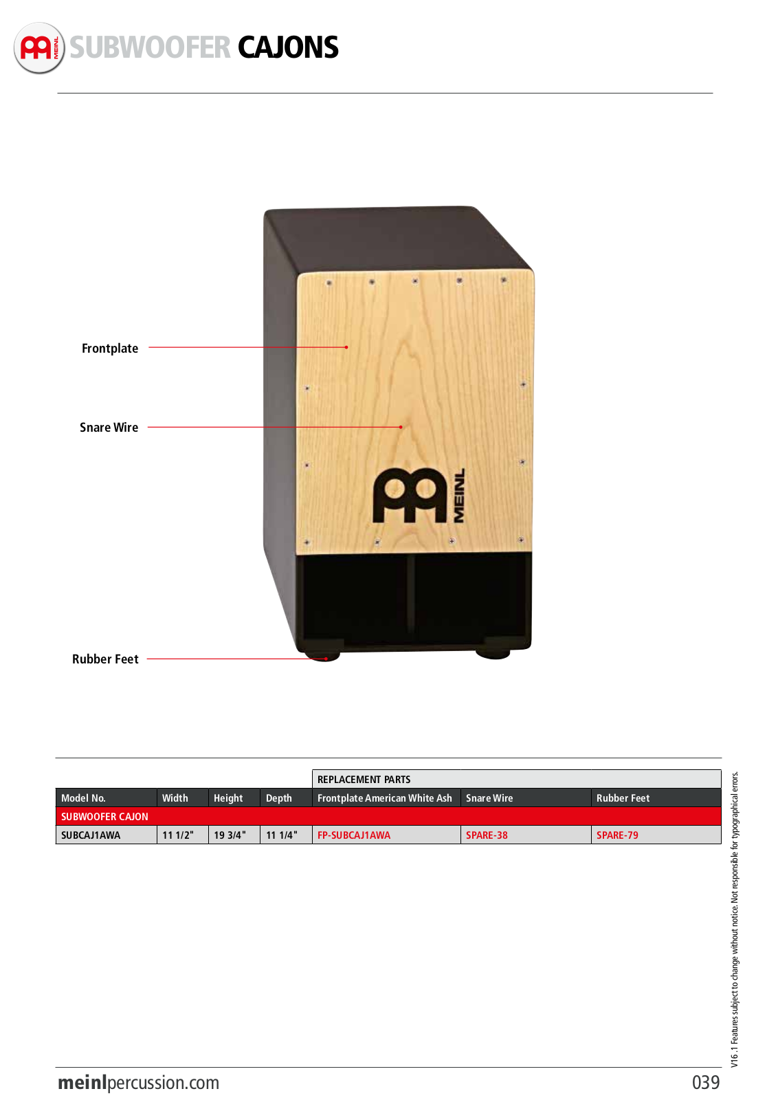 Meinl SUBCAJ1AWA REPLACEMENT PARTS