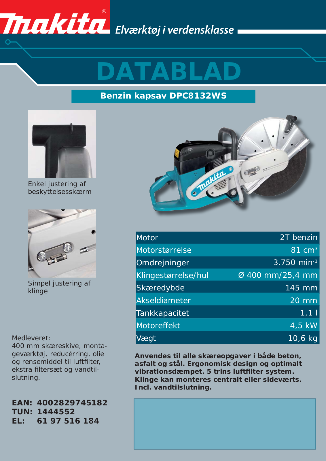 Makita DPC8132WS DATASHEET